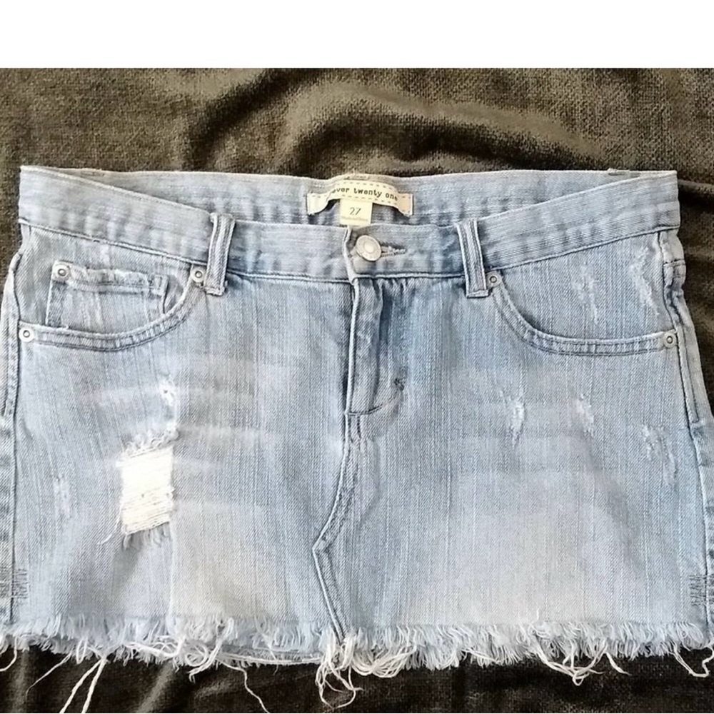 Forever 21 Light Blue Distressed Mini Skirt